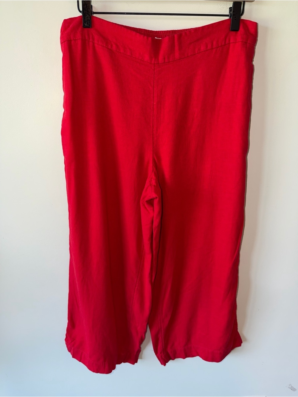 LOFT Pull-On Wide-Leg Crop Pants in Vibrant Red Linen Blend Pockets